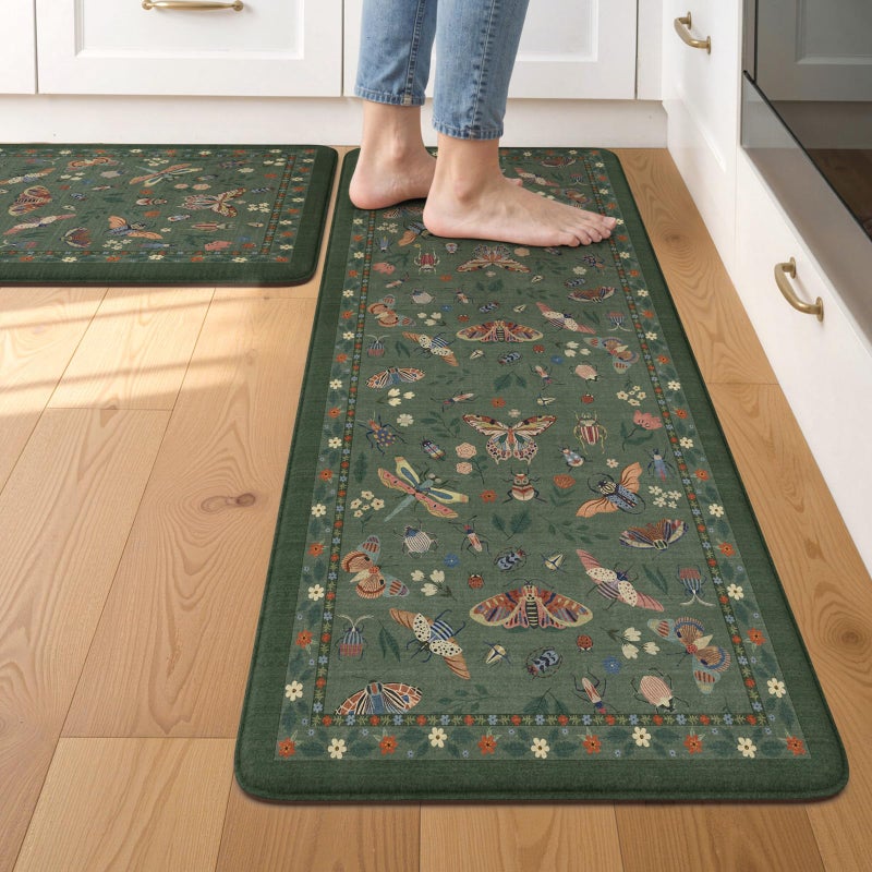 LEEVAN Anti Fatigue Mats for Kitchen Floor Non-Slip, Cushioned Kitchen Mats for Floor 2 Piece, Green Memory Foam Kitchen Mat Set, Waterproof Ergonomic Standing Mat for Bar, Office,Desk, Laundry - Image 1