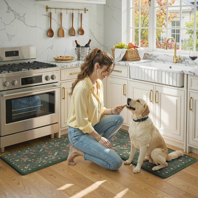 LEEVAN Anti Fatigue Mats for Kitchen Floor Non-Slip, Cushioned Kitchen Mats for Floor 2 Piece, Green Memory Foam Kitchen Mat Set, Waterproof Ergonomic Standing Mat for Bar, Office,Desk, Laundry - Image 4