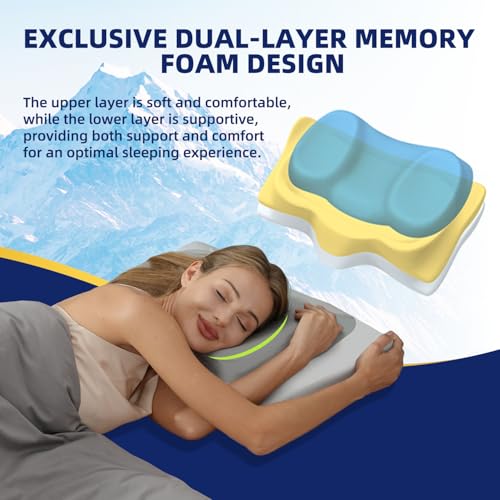 ABLEGRID Dual-Layer Memory Foam Cervical Neck Pillow,Contour Cooling Gel Support Pillow for Neck Shoulder Pain Relief,Ergonomic Orthopedic Adjustable Deep Sleep Bed Pillow for Side,Back,Stomach Sleep - Image 4