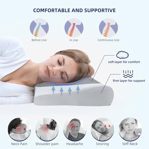 ABLEGRID Dual-Layer Memory Foam Cervical Neck Pillow,Contour Cooling Gel Support Pillow for Neck Shoulder Pain Relief,Ergonomic Orthopedic Adjustable Deep Sleep Bed Pillow for Side,Back,Stomach Sleep - Image 5