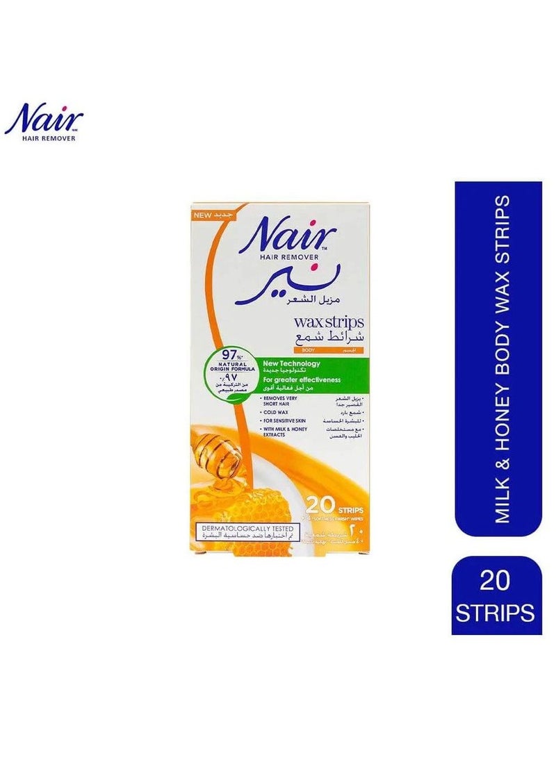 Nair شرائح شمعية لإزالة شعر الجسم بالحليب والعسل، 20 شريحة - Image 1