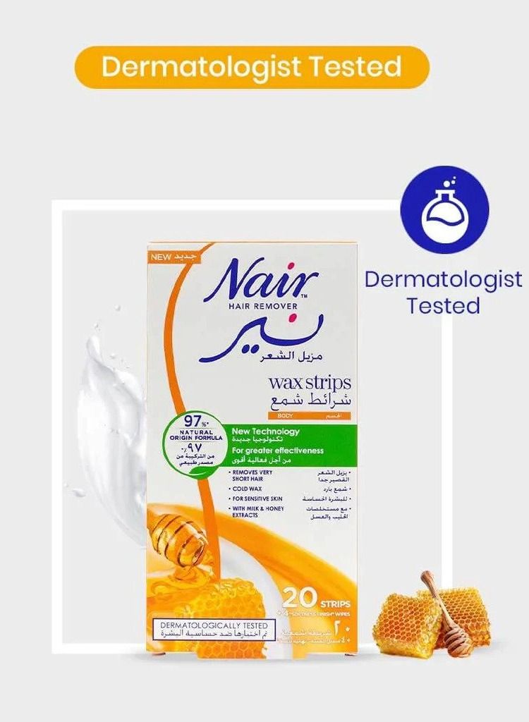 Nair شرائح شمعية لإزالة شعر الجسم بالحليب والعسل، 20 شريحة - Image 3