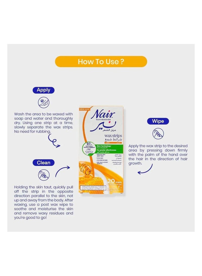Nair شرائح شمعية لإزالة شعر الجسم بالحليب والعسل، 20 شريحة - Image 5