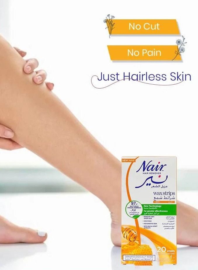 Nair شرائح شمعية لإزالة شعر الجسم بالحليب والعسل، 20 شريحة - Image 4