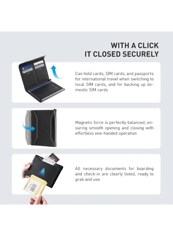 MARK RYDEN  Mark Ryden MR604 Black Magnetic Passport Holder, Premium PU Leather Travel Wallet, Anti-Theft Crossbody Design, One-Hand Magnetic Opening, Holds Cards and SIM Cards, Slim 1.5 cm Lightweight 0.09 kg  | Best Price UAE