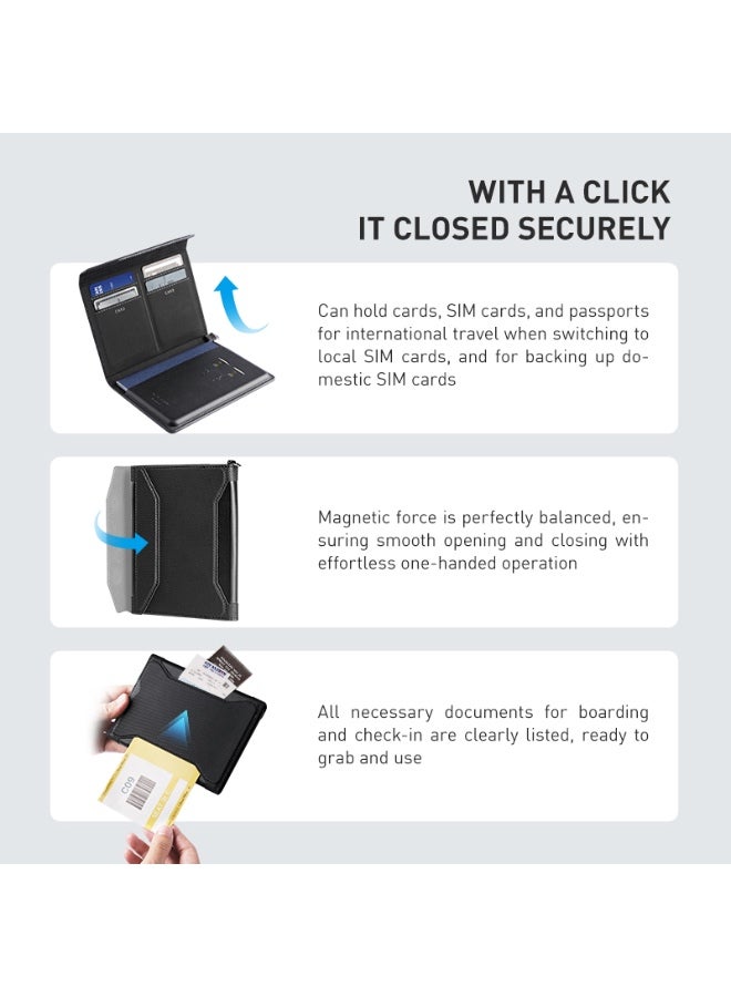 مارك رايدن محفظة جواز سفر مغناطيسية مارك رايدن  سوداء بجلد  فاخر بتصميم مضاد للسرقة وحزام كروس بودي وفتحة مغناطيسية بيد واحدة تتسع للبطاقات وبطاقات  رفيعة وخفيفة الوزن - Image 4