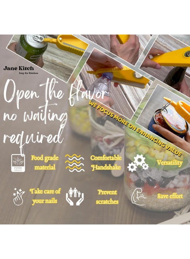 Sunspire Multi-purpose bottle opener and can opener - for stubborn cans, all types of bottles and fish cans, kitchen gadget can opener, suitable for women with little strength and the elderly with arthritis (yellow) - Image 3