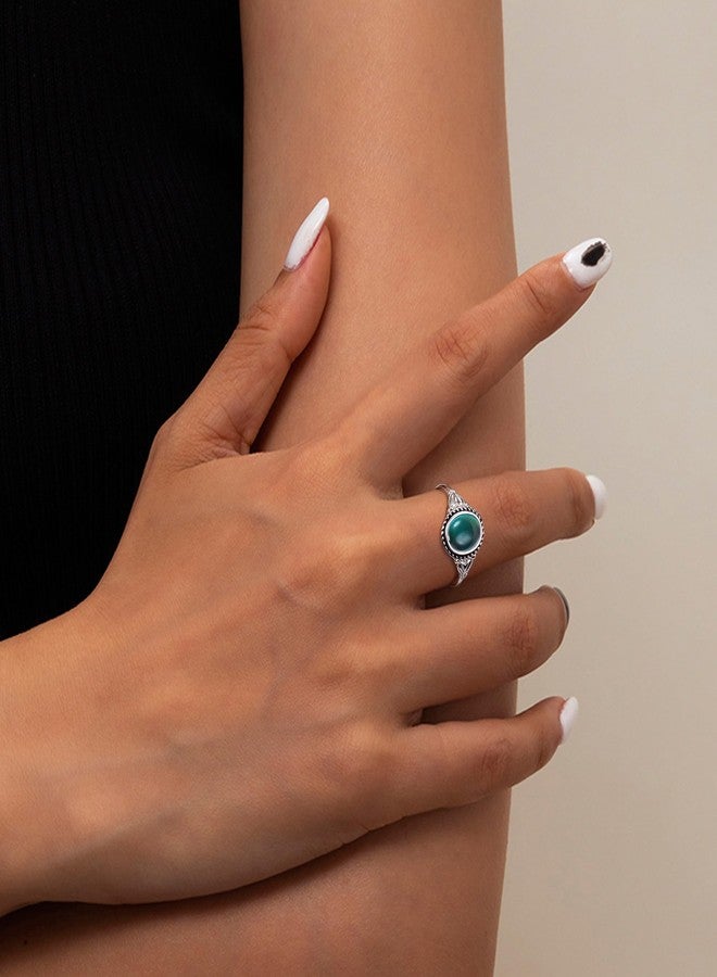 Florideco 925 Sterling Silver Mood Rings Moonstone for Women Vintage Handmade Victorian Rings Oval Solitaire Ring 18K White Gold Plated Color Change Mood Rings Womens Jewelry, Gemstone, moodstone - Image 4