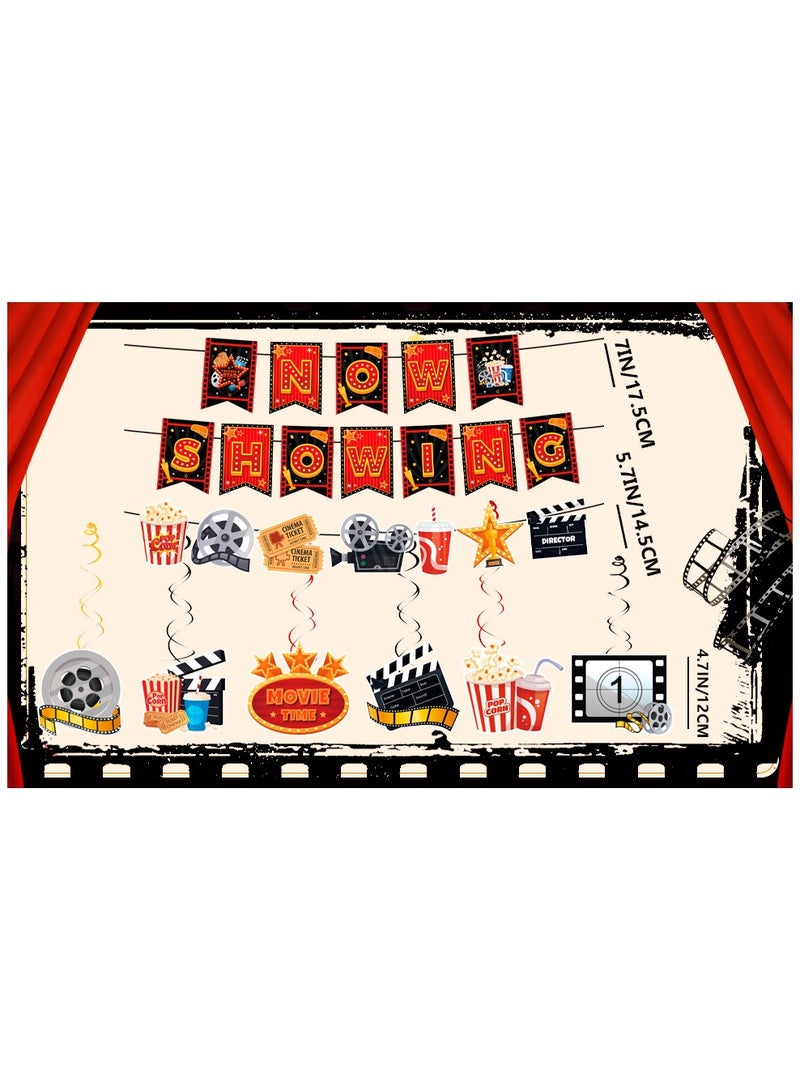 حفلة مثمرة مجموعة ديكورات حفلات أعياد ميلاد ليلة الأفلام المكونة من 8 قطع، دوامة معلقة ليلة الأفلام، ولافتة ليلة الأفلام المعروضة الآن لتزيين الحفلات ذات الطابع السينمائي - Image 3