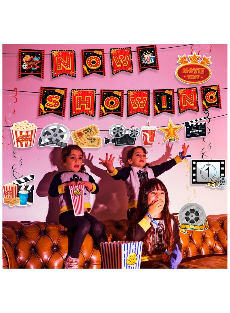 حفلة مثمرة مجموعة ديكورات حفلات أعياد ميلاد ليلة الأفلام المكونة من 8 قطع، دوامة معلقة ليلة الأفلام، ولافتة ليلة الأفلام المعروضة الآن لتزيين الحفلات ذات الطابع السينمائي - Image 4