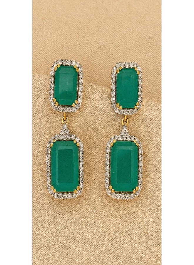 JFL - Royal & Ravishing One Gram Gold Plated Green Cz Diamond Earrings for Girl & Women,Valentine - Image 2