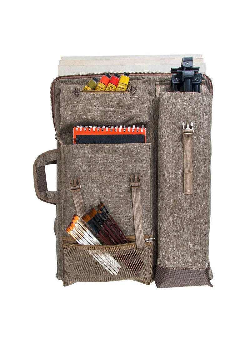 TRANSON TRANSON Art Portfolio Case Artist Backpack Canvas Bag Large 26” x 19.5” Khaki Color  - Image 4