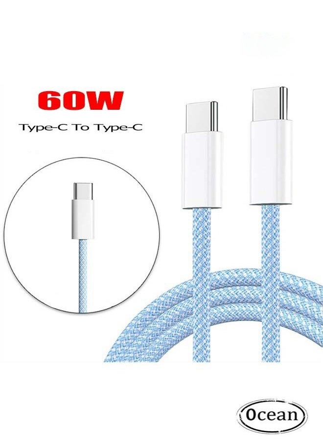 Ocean - iPhone Charger Cord, 60W USB C with 2M Woven Charging Cable, Type-C To Type-C, Suitable for 16/Plus/Pro/Pro Max, iPhone 15 Full Series, MacBook, iPad Pro/Air, and More, Blue - Image 1
