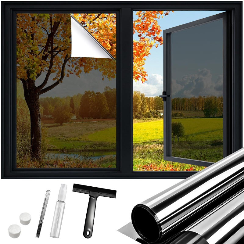 DUOFIRE One Way Window Film Privacy See Out Not in Heat Blocker Window Tint Reflective Windows Tinting Film for Home Static Cling Anti-UV Sun Blocking Windows Coveringï¼ˆBlack, 11.8x78.7inï¼‰ - Image 1