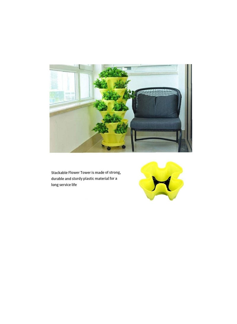 5-Tier Stackable Strawberry Planter, Plant Pot Tower, Combination Planter Vertical Plastic with Tray for Herb Flower Bedding Indoor Ourdoor Garden Balcony (Yellow) - Image 3