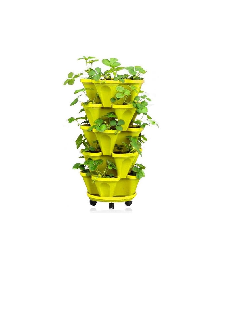 5-Tier Stackable Strawberry Planter, Plant Pot Tower, Combination Planter Vertical Plastic with Tray for Herb Flower Bedding Indoor Ourdoor Garden Balcony (Yellow) - Image 2