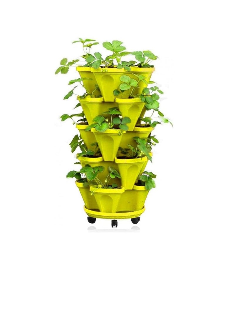 5-Tier Stackable Strawberry Planter, Plant Pot Tower, Combination Planter Vertical Plastic with Tray for Herb Flower Bedding Indoor Ourdoor Garden Balcony (Yellow) - Image 1