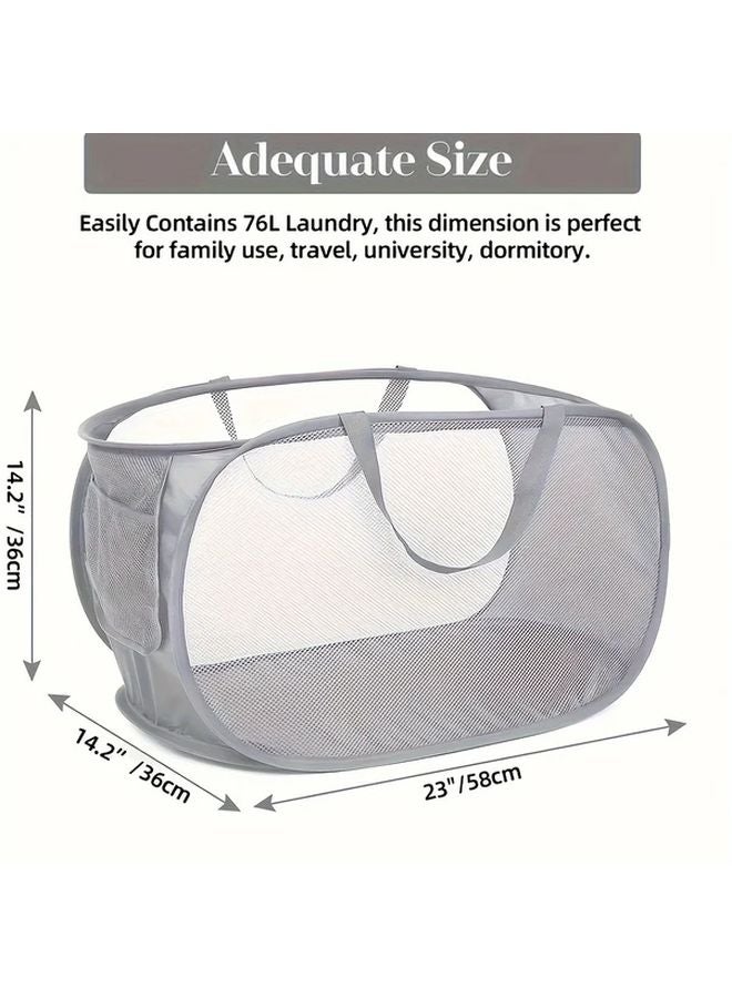 Foldable Laundry Basket With Reinforced Handles And Side Pockets Beige - Image 3