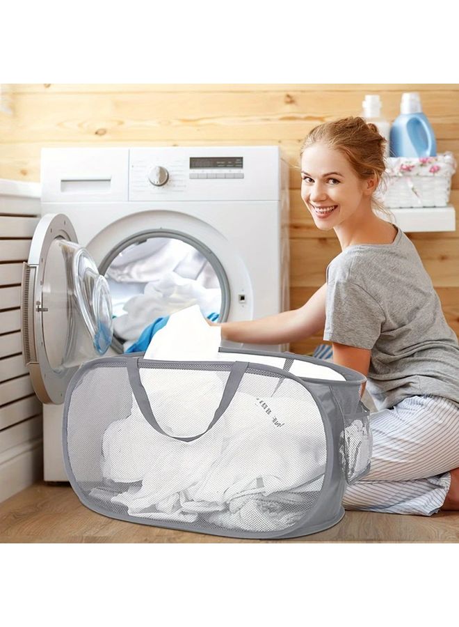 Foldable Laundry Basket With Reinforced Handles And Side Pockets Beige - Image 4