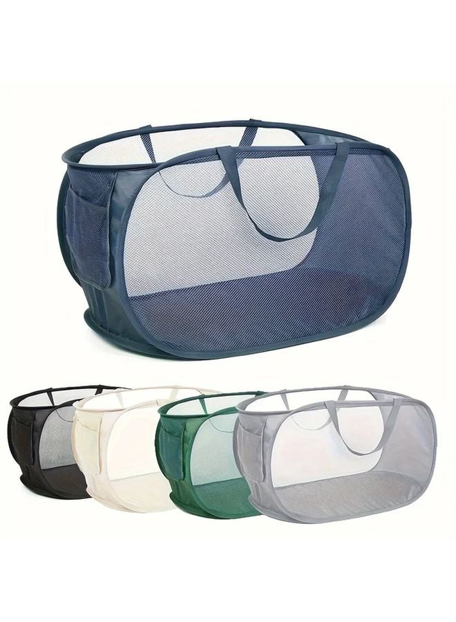 Foldable Laundry Basket With Reinforced Handles And Side Pockets Beige - Image 2