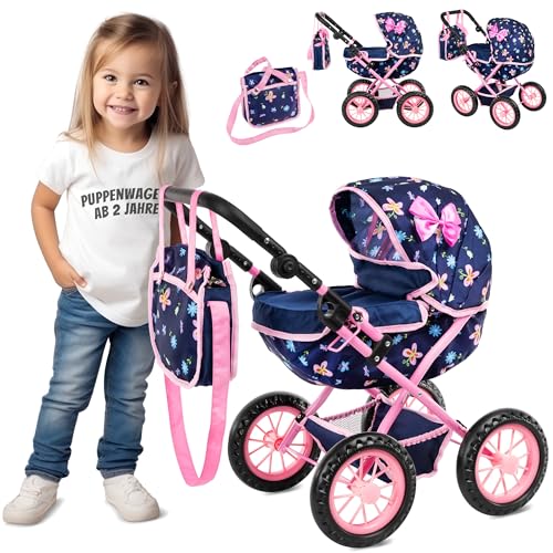Kinderplay Adjustable Baby Doll Stroller Toy with Foldable Hood Lightweight Design for Dolls Up to 16 Inches Quiet Foam Wheels MachineWashable Bassinet Pram Indoor and Outdoor Play Model KP0262I - Image 1