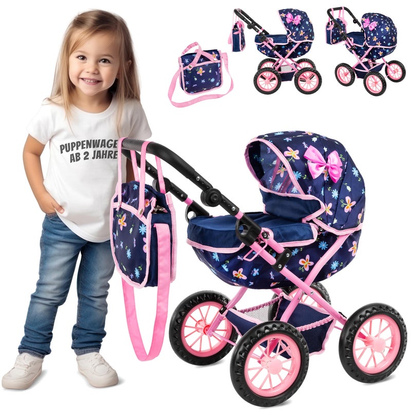 Kinderplay Adjustable Baby Doll Stroller Toy with Foldable Hood Lightweight Design for Dolls Up to 16 Inches Quiet Foam Wheels MachineWashable Bassinet Pram Indoor and Outdoor Play Model KP0262I - Image 3
