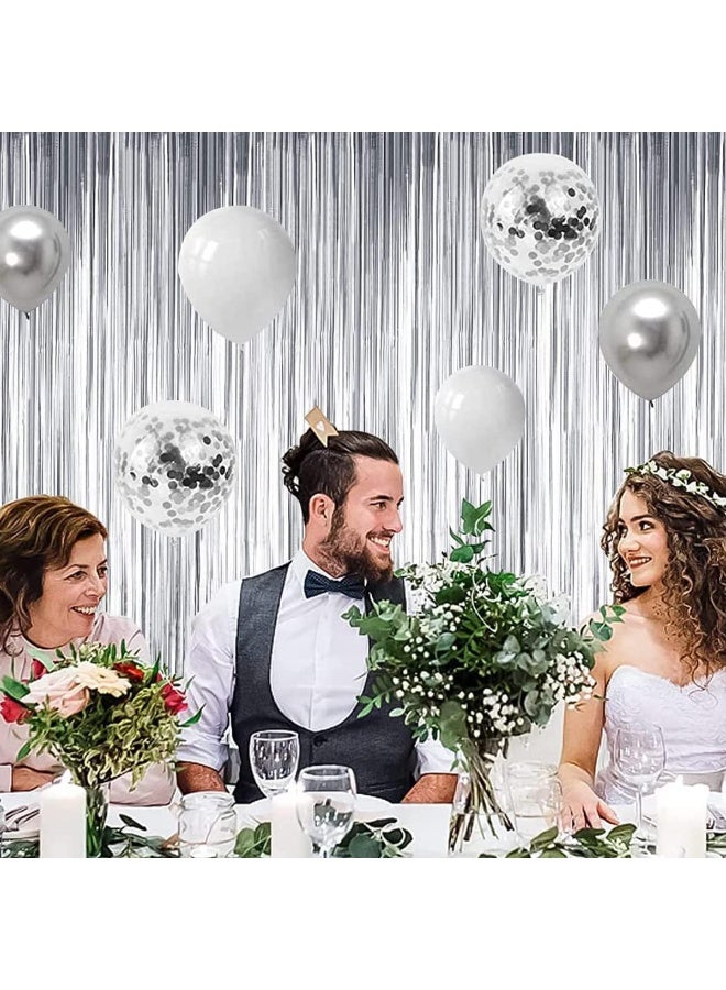 ECVV Metallic Foil Fringe Curtain – Silver Party Backdrop Decoration - Image 3