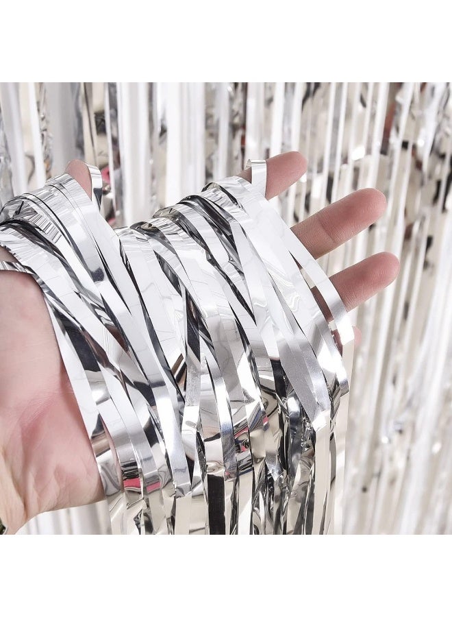 ECVV Metallic Foil Fringe Curtain – Silver Party Backdrop Decoration - Image 4