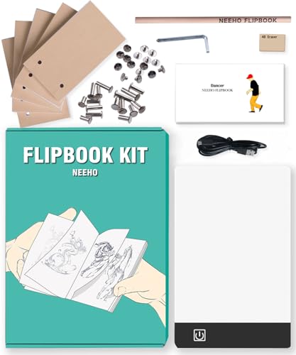 Neeho Flip Book Kit, Neeho Flipbook Kit with Light Pad for Drawing and Tracing with 300 Sheets Premium Pre-drilled Flipbook Paper, LED Lightbox for Making Animation Flipbooks with Binding Screws - Image 1