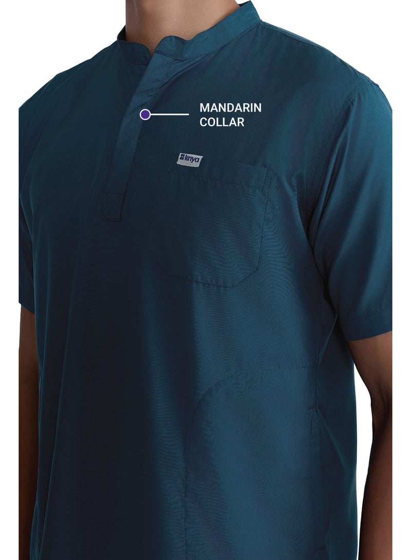 KNYA بدلة طبية رجالية كلاسيكية من KNYA بياقة صينية وخمسة جيوب | قصة عادية | أكمام قصيرة | للأطباء (أخضر غامق، مقاس 2XL) - Image 3