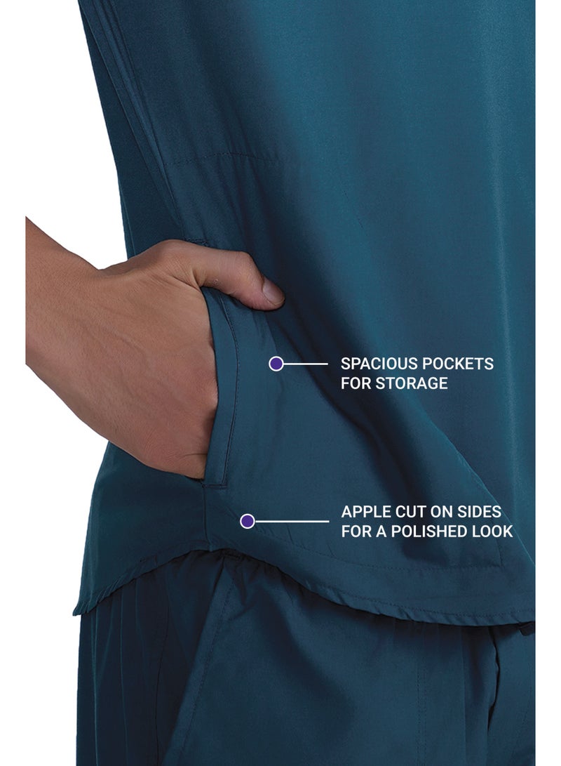 KNYA بدلة طبية رجالية كلاسيكية من KNYA بياقة صينية وخمسة جيوب | قصة عادية | أكمام قصيرة | للأطباء (أخضر غامق، مقاس 2XL) - Image 1