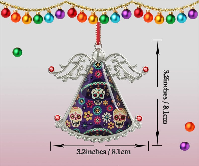 Xutai XUTAI Angel Christmas Tree Ornaments Sugar Skulls Christmas Ornament Flowers on Dark Glass Christmas Hanging Angel Glass Pendant for Holiday Decoration - Image 2