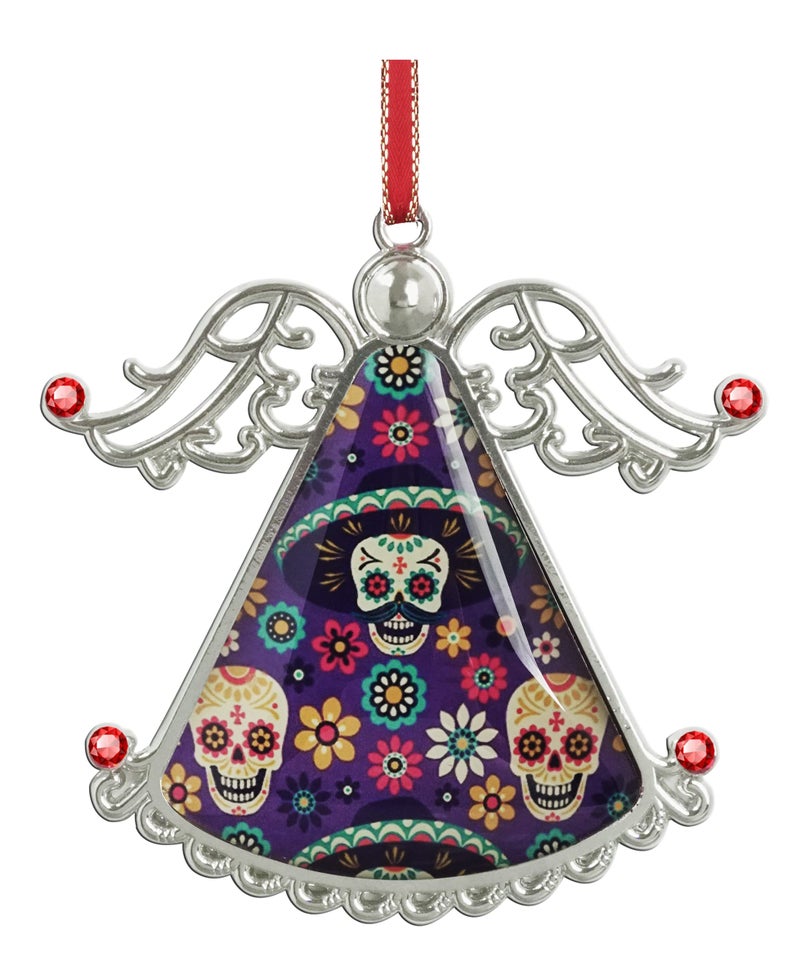 Xutai XUTAI Angel Christmas Tree Ornaments Sugar Skulls Christmas Ornament Flowers on Dark Glass Christmas Hanging Angel Glass Pendant for Holiday Decoration - Image 1