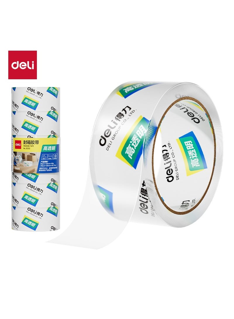 ديلي شريط تغليف Deli 30202 بمقاس 48 مم × 50 ياردة × 50 ميكرون – 6 لفات – شفاف – مثالي للمستودعات والمكاتب والاستخدام المنزلي.