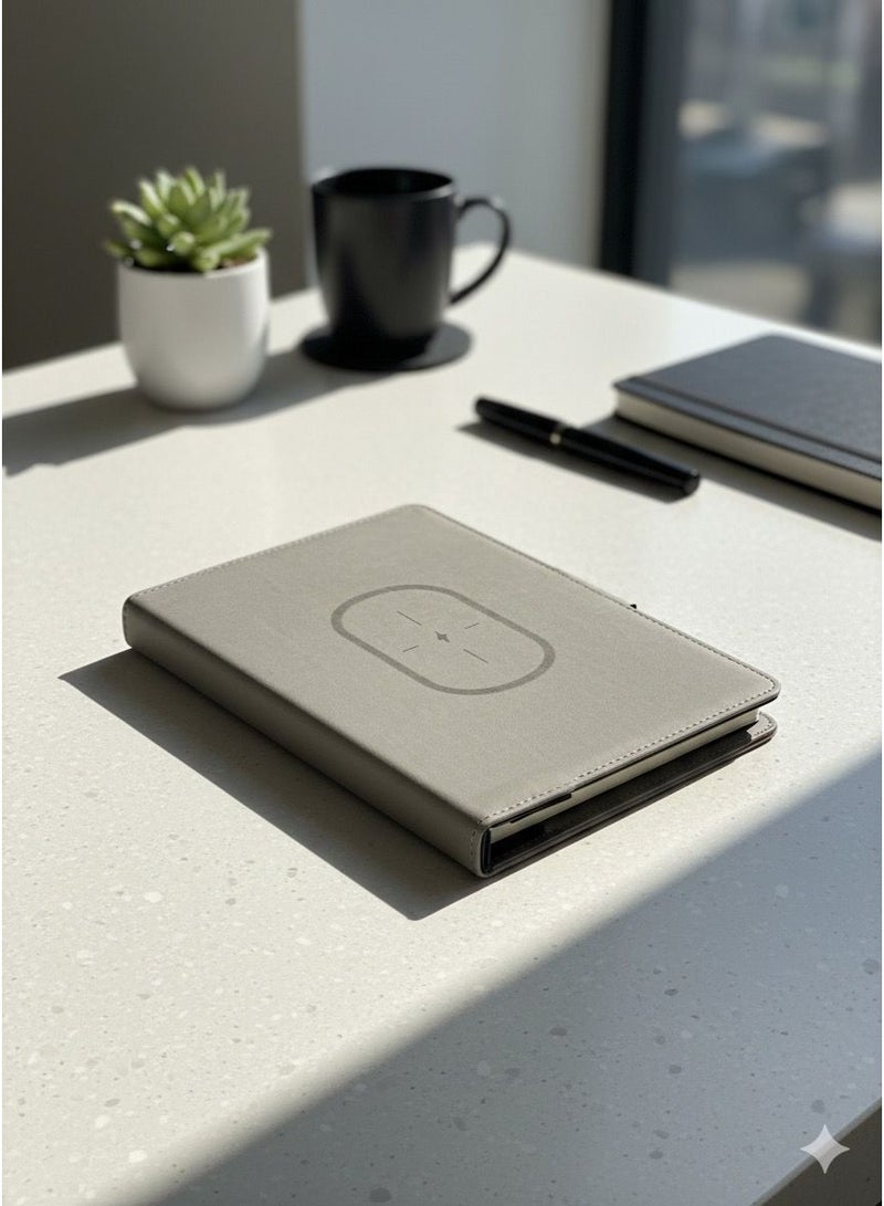 دفتر منظم ذكي A5 مع شحن لاسلكي وبنك طاقة 4000mAh – لون رصاصي فاتح - Image 2
