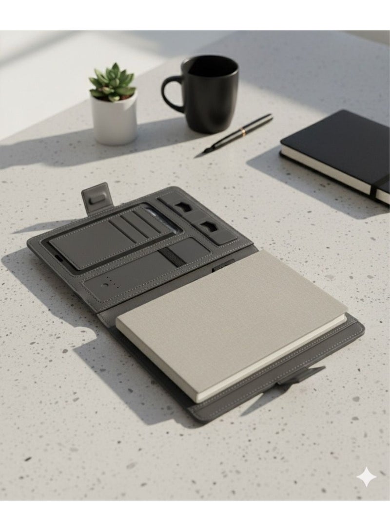 دفتر منظم ذكي A5 مع شحن لاسلكي وبنك طاقة 4000mAh – لون رصاصي فاتح - Image 1