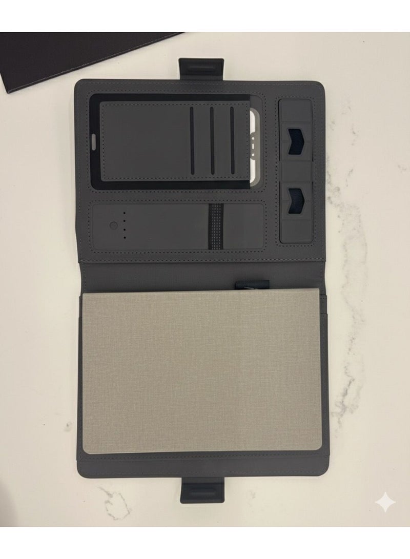 دفتر منظم ذكي A5 مع شحن لاسلكي وبنك طاقة 4000mAh – لون رصاصي فاتح - Image 3