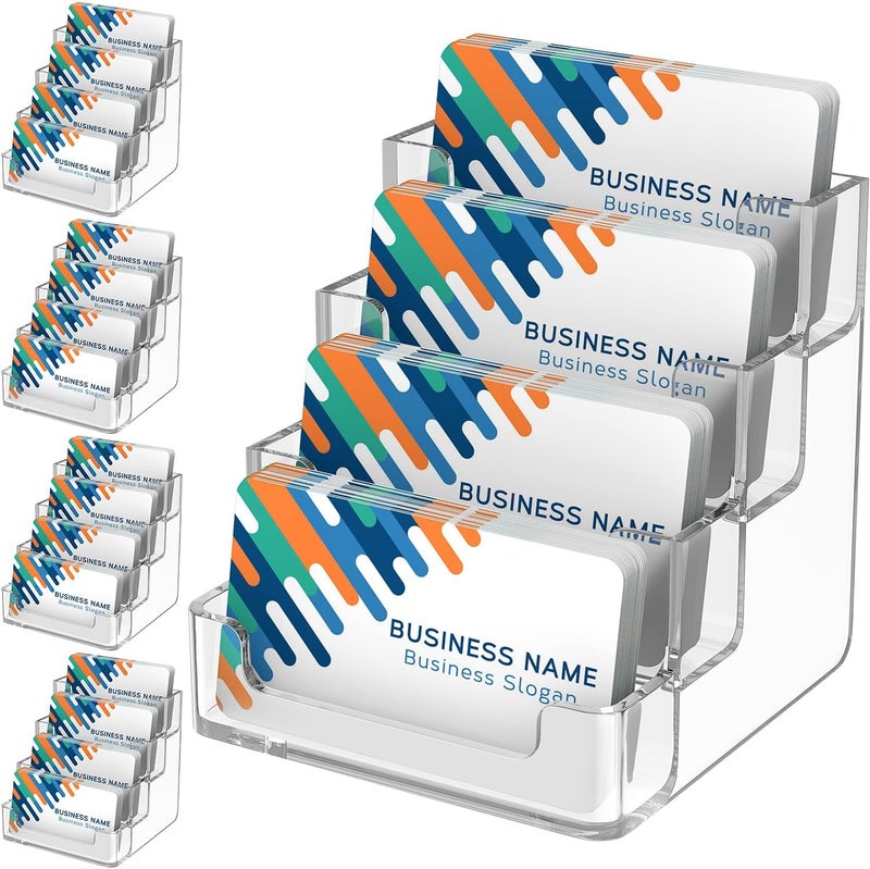 MaxGear Clear Business Card Holder, Acrylic Business Card Stand for Desk with 4 Tier, Clear Plastic Cards Display Holder for Exhibition, Home and Office, 320 Cards Capacity, 4 Pocket, 4 Pack - Image 1