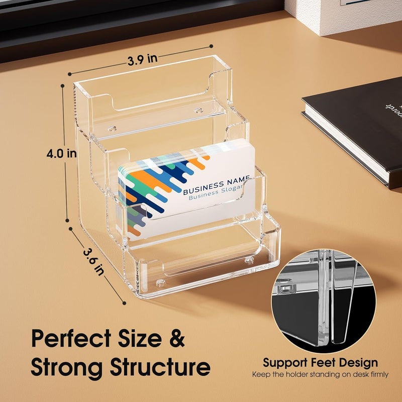 MaxGear Clear Business Card Holder, Acrylic Business Card Stand for Desk with 4 Tier, Clear Plastic Cards Display Holder for Exhibition, Home and Office, 320 Cards Capacity, 4 Pocket, 4 Pack - Image 3