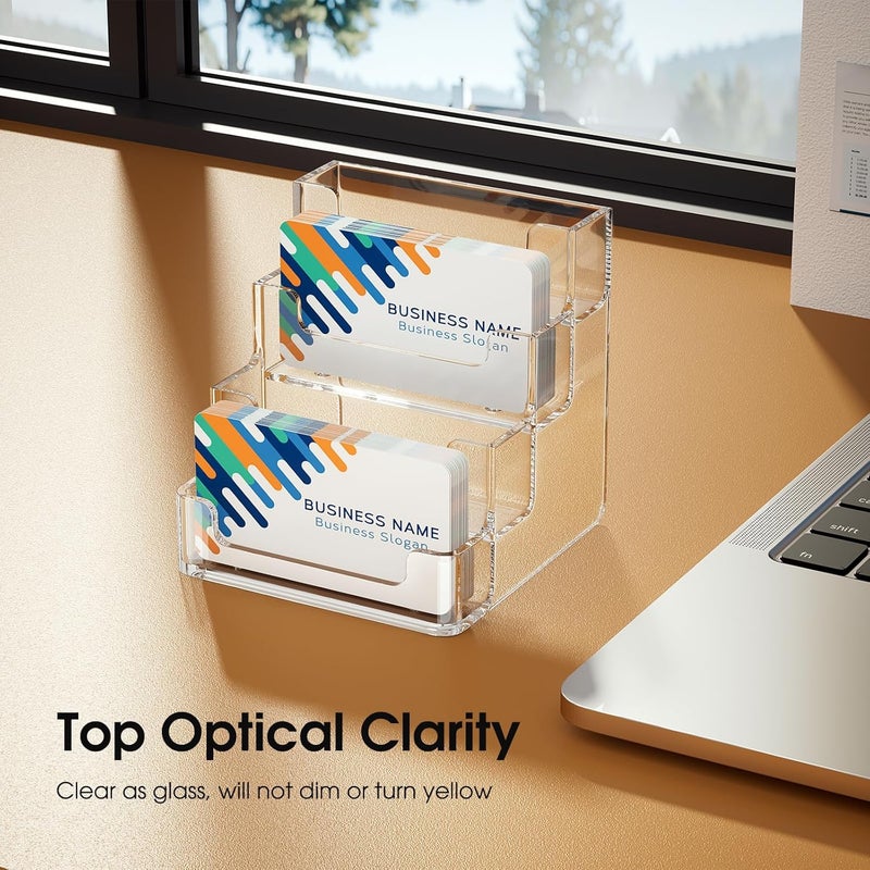 MaxGear Clear Business Card Holder, Acrylic Business Card Stand for Desk with 4 Tier, Clear Plastic Cards Display Holder for Exhibition, Home and Office, 320 Cards Capacity, 4 Pocket, 4 Pack - Image 5