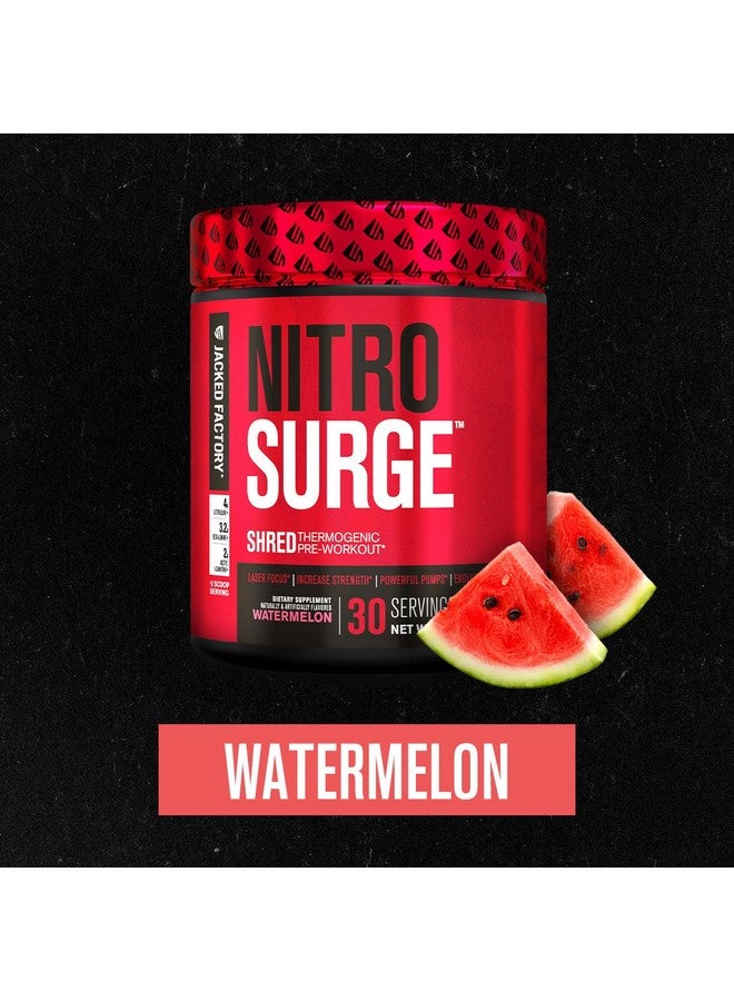 Jacked Factory NITROSURGE Shred Pre Workout Supplement - Energy Booster, Instant Strength Gains, Sharp Focus, Powerful Pumps - Nitric Oxide Booster & PreWorkout Powder - 30Sv, Watermelon - Image 2