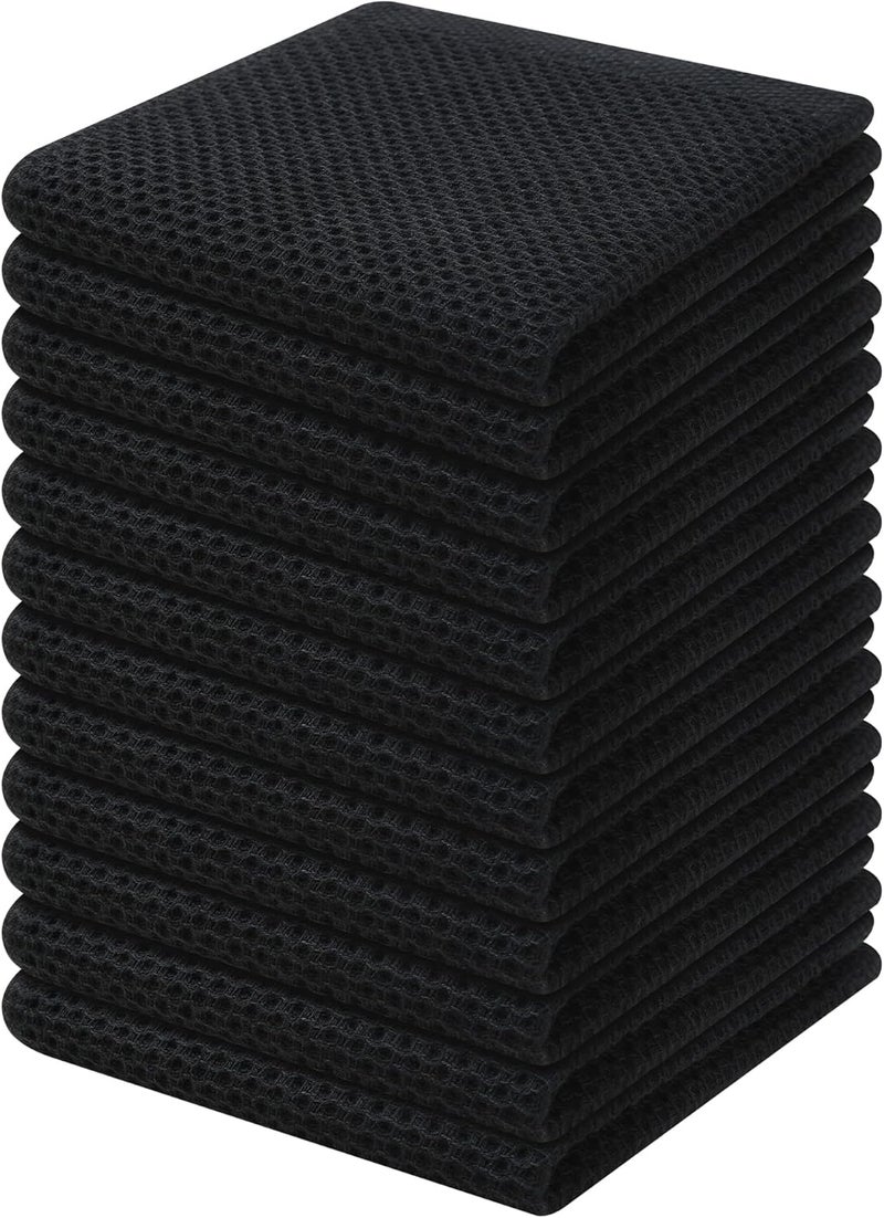Kitinjoy 100 Cotton Kitchen Dish Cloths 12 Pack Waffle Weave Ultra Soft Absorbent Dish Towels for Drying Dishes Quick Drying Kitchen Towels Dish Rags 12 X 12Inch Black - Image 1