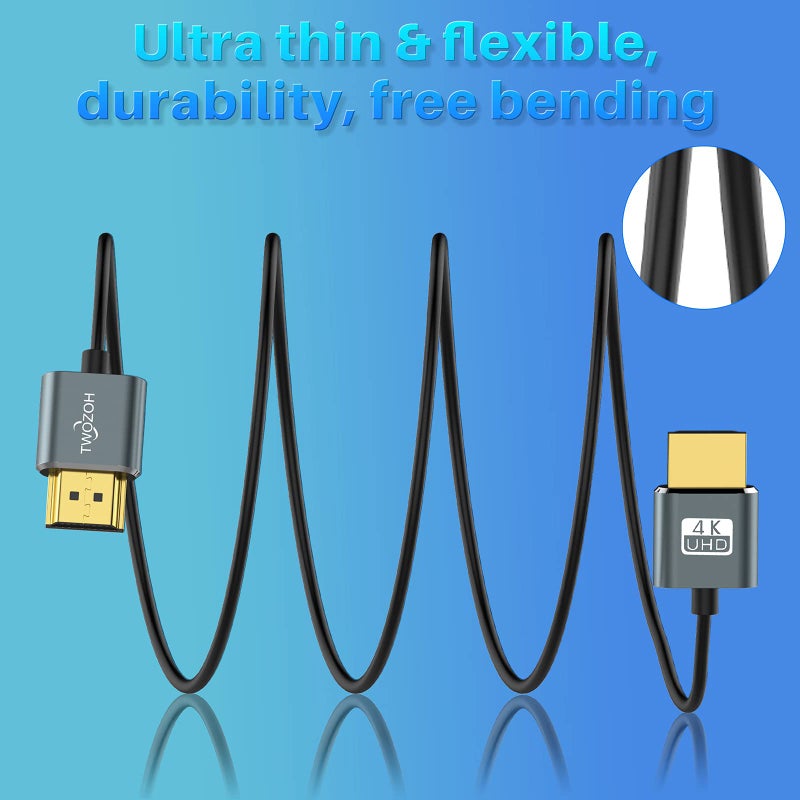 Twozoh Flexible & Slim HDMI Cable 1.6FT 2 Pack, Ultra Thin HDMI Cord Supports High Speed 4K@60Hz 18gbps 2160P/1080P - Image 2