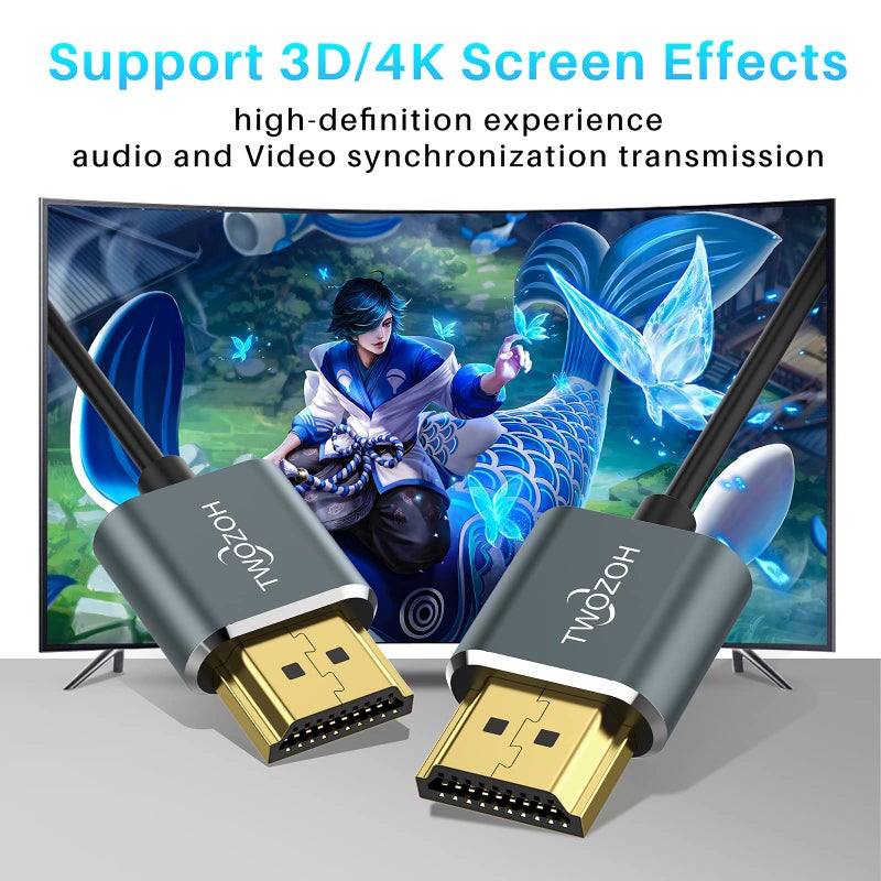 Twozoh Flexible & Slim HDMI Cable 1.6FT 2 Pack, Ultra Thin HDMI Cord Supports High Speed 4K@60Hz 18gbps 2160P/1080P - Image 3