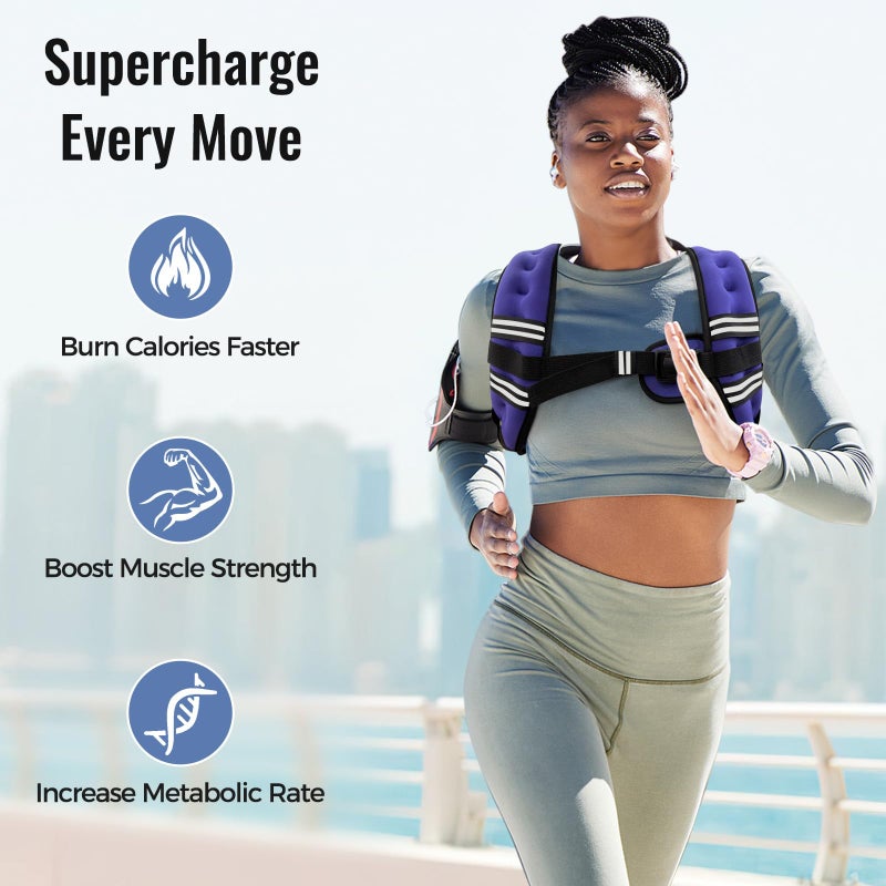Zeerun Weighted Vest for Women & Men with Reflective Stripe and Adjustable Buckle, Comfortable & Durable Rucking Vest for Walking, Running & Strength Training, 12LBS-Purple - Image 2