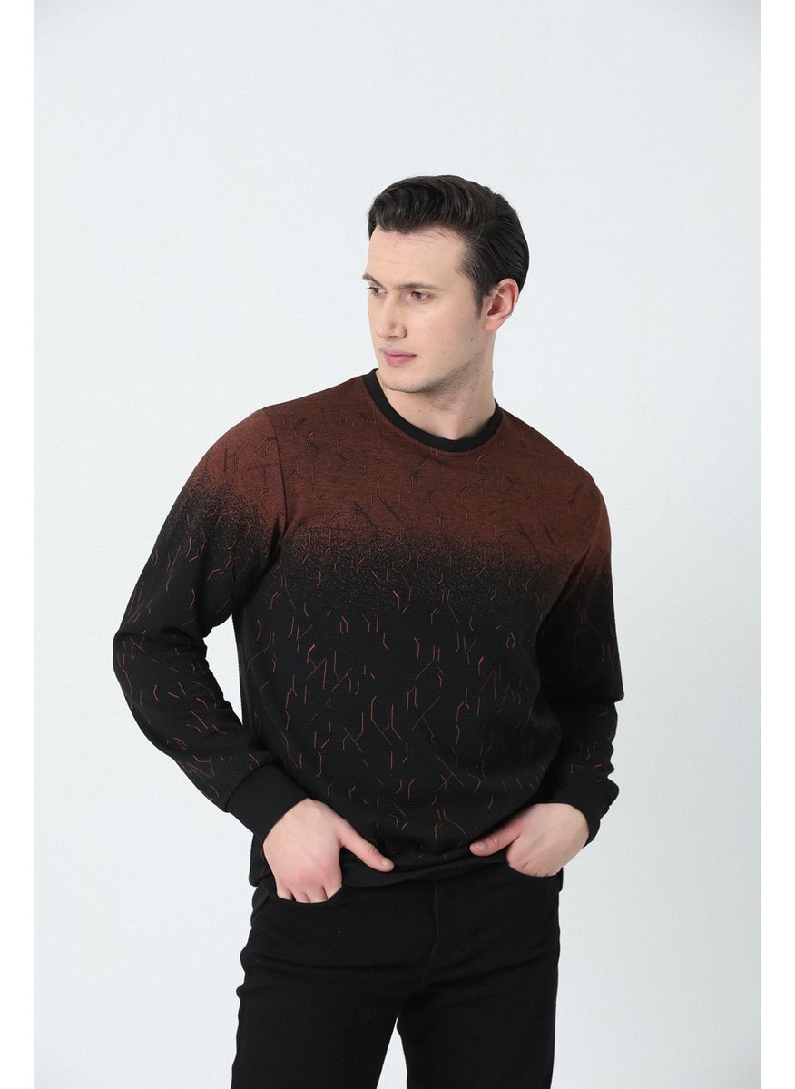 Men's Relaxed Cut Crew Neck Double Color Patterned Soft Texture Jacquard Sweatshirt Cinnamon - pzsku/ZA706F46E6E8DD9B9D3FAZ/45/_/1740652598/e2fab9ed-b681-4e13-a9d1-0932124835af