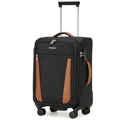 mixi Carry On Luggage 20 Inch Softside Expandable Suitcase with Front Pocket, 22x14x9 Airline Approved Rolling Lightweight Travel Suitcases with Wheels & TSA (Black) - Image 1