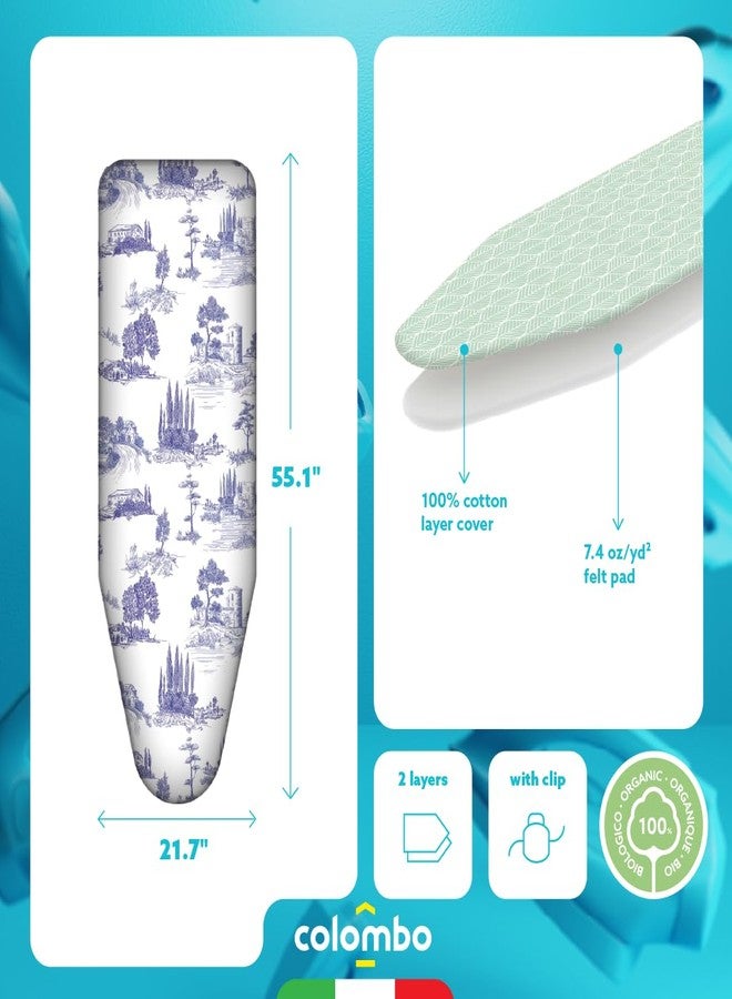 Colombo Ironing Board Cover 55.1” x 21.7” – Fits Boards Up to 51.2” x 17.7” – 2-Layer Organic Cotton & Felt Pad, Clip Included, Tuscan Summer Design - Image 2