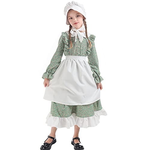 FCCAM FCCAM FCCAM Prairie Dresses for Girls Pioneer Costume 19th Century Long Sleeves Colonial Dress Green XXL age over 4 years old - Image 3