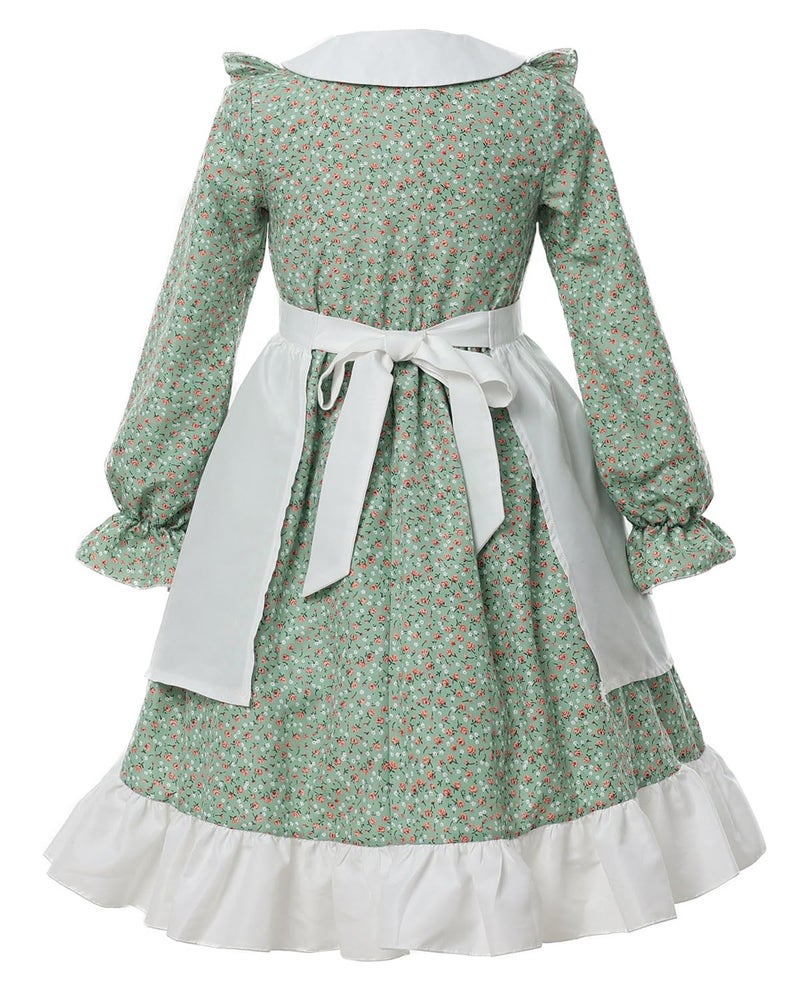 FCCAM FCCAM FCCAM Prairie Dresses for Girls Pioneer Costume 19th Century Long Sleeves Colonial Dress Green XXL age over 4 years old - Image 2